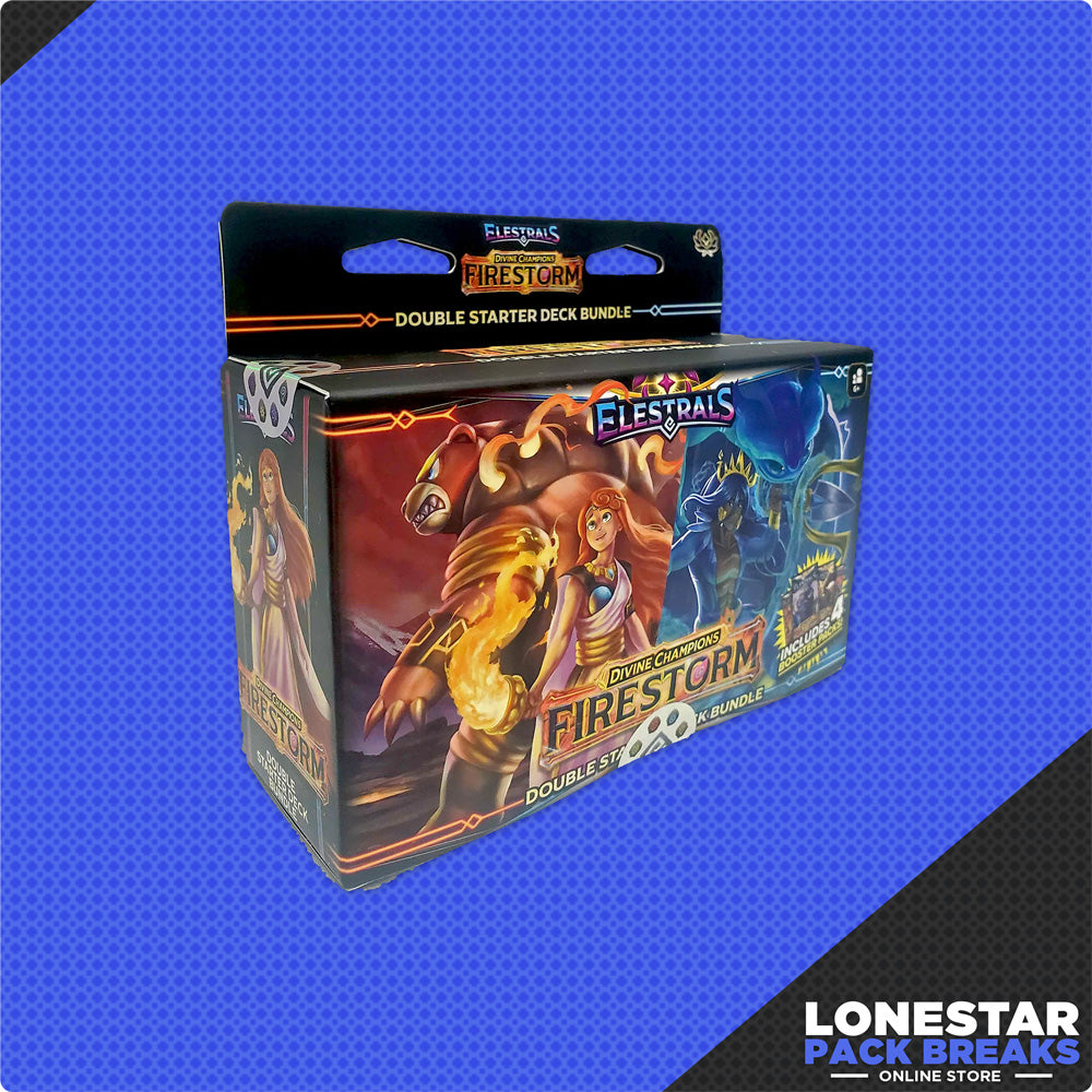 Elestrals CG: Divine Champions Firestorm Hestia & Poseidon Double Starter Deck Bundle w/ 4 Packs