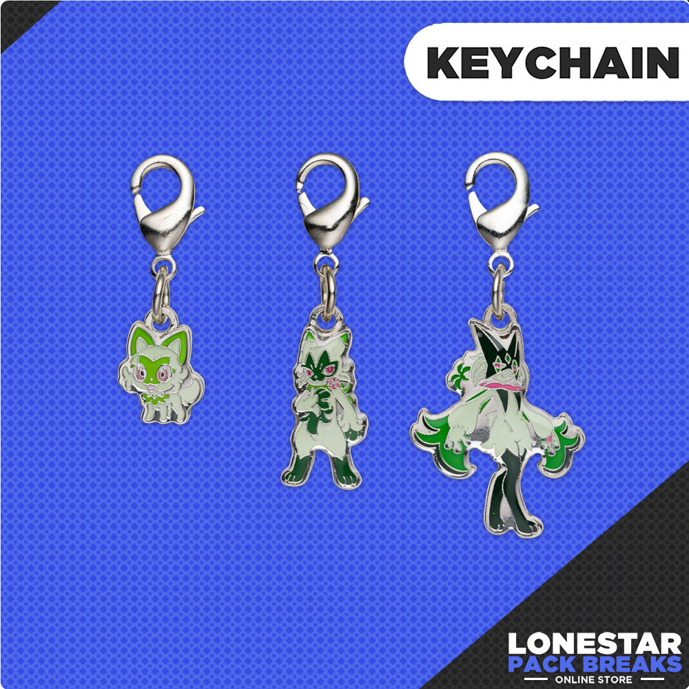 Pokemon Center Original Metal Charm Keychain Sprigatito / Floragato / Meowscarada Evolution Line