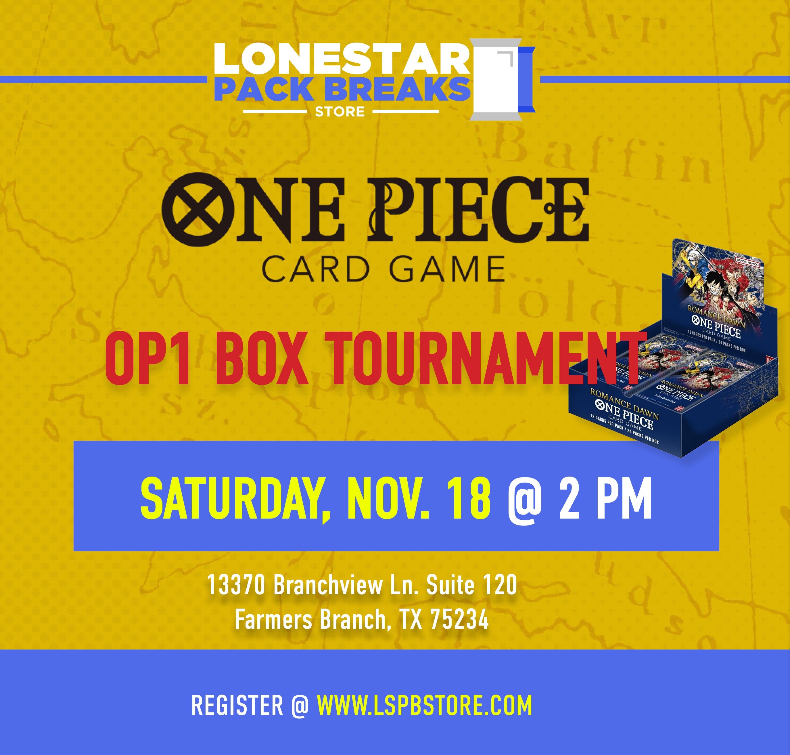 One Piece OP01 Booster Box Tournament 11/18 2pm